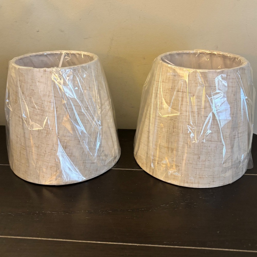 Textured Clip-On Lamp Shades | Set‎ of 2 | Beige | 6 Inch | Tapered Drum